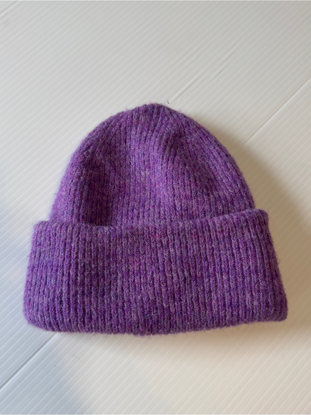 Zara Purple Mohair Blend Ribbed Knit Beanie Hat Y2K Indie Cozy Winter